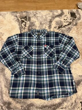DIXXON Navy and Green Plaid Long-Sleeve Button-Down Shirt 4xl